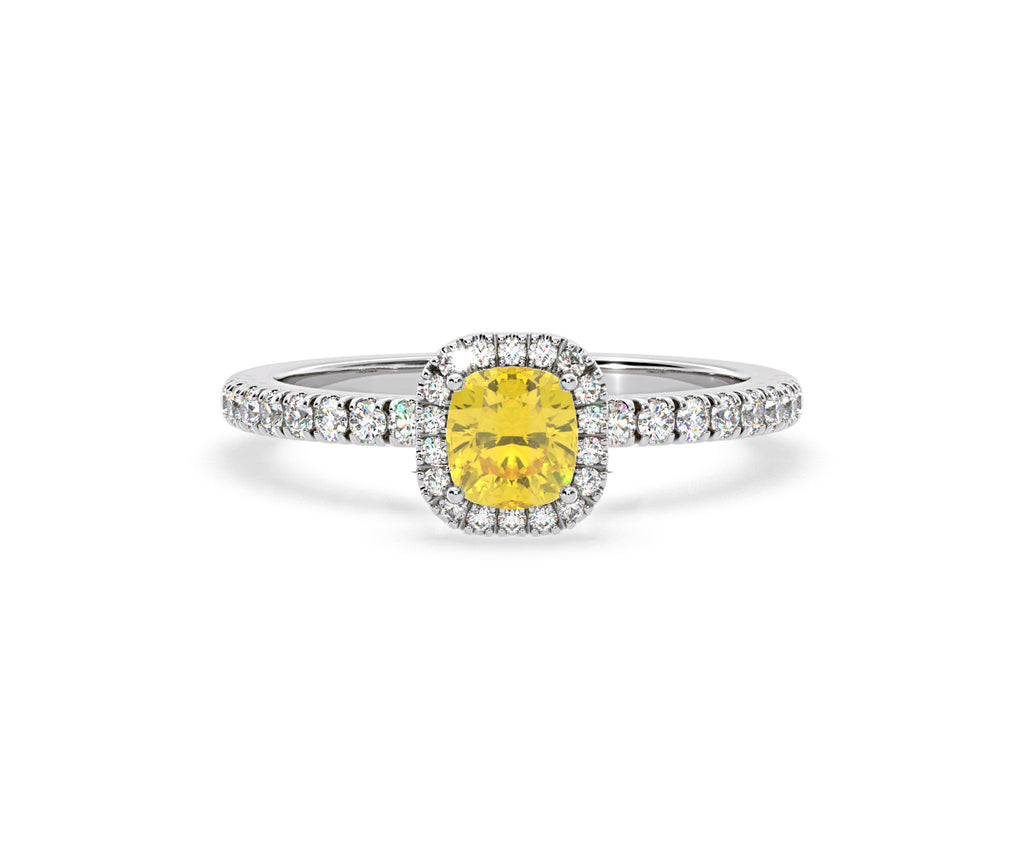 Beatrice Yellow Lab Diamond 1.00ct Cushion Halo Ring in 18K White Gold- Elara Collection