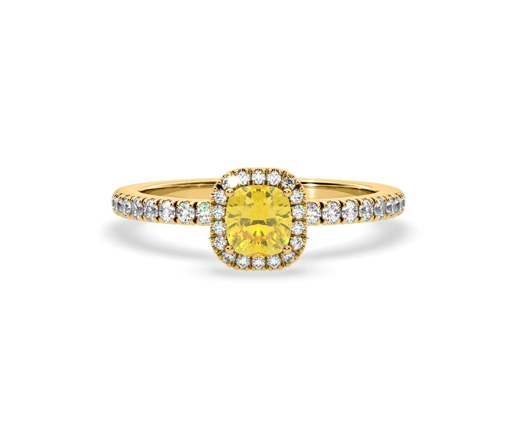 Beatrice Yellow Lab Diamond 1.00ct Cushion Halo Ring in 18K Yellow Gold- Elara Collection