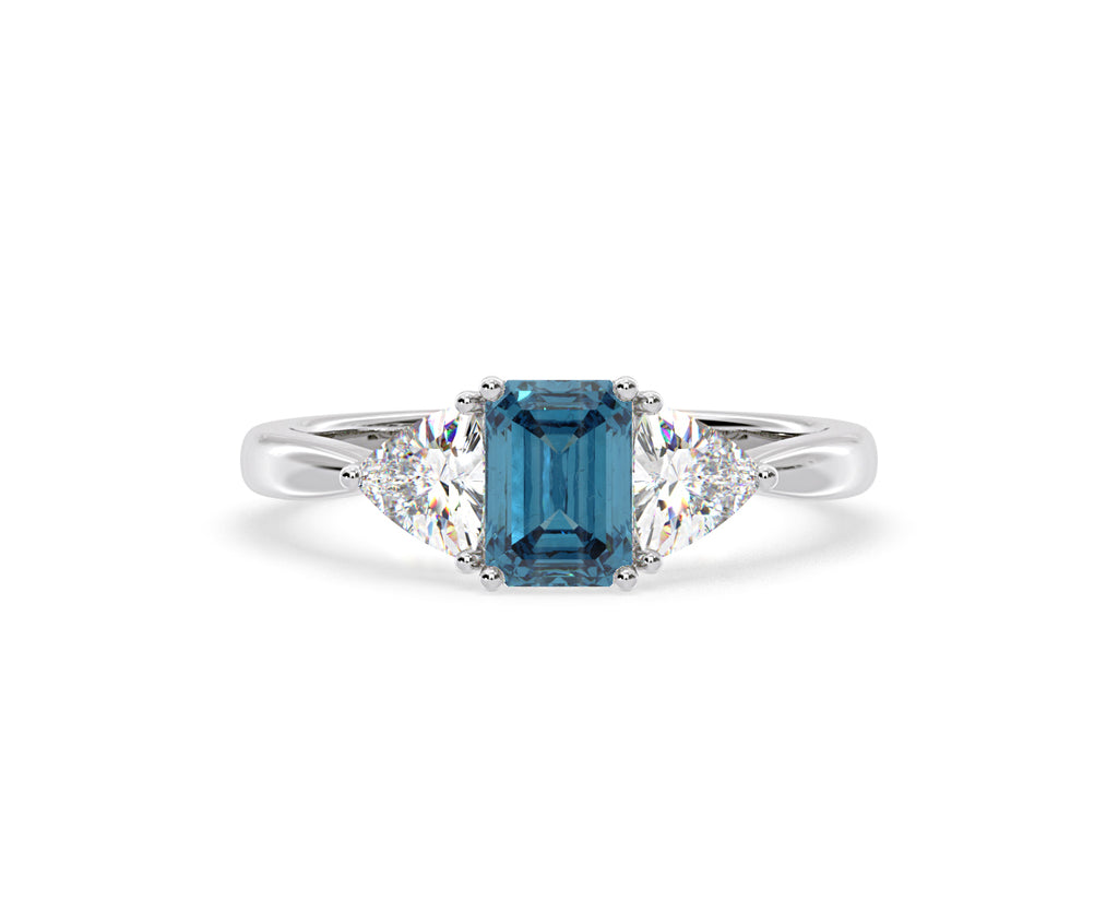 Aurora Blue Lab Diamond Emerald Cut and Trillion 1.70ct Ring in 18K White Gold - Elara Collection