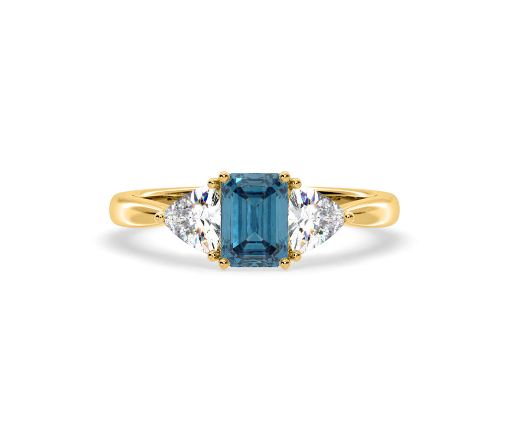 Aurora Blue Lab Diamond Emerald Cut and Trillion 1.70ct Ring in 18K Yellow Gold - Elara Collection