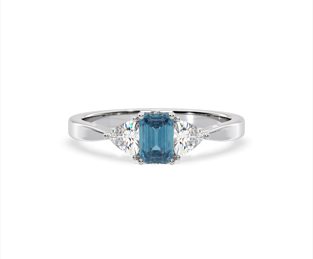 Aurora Blue Lab Diamond Emerald Cut and Trillion 1.00ct Ring in 18K White Gold - Elara Collection