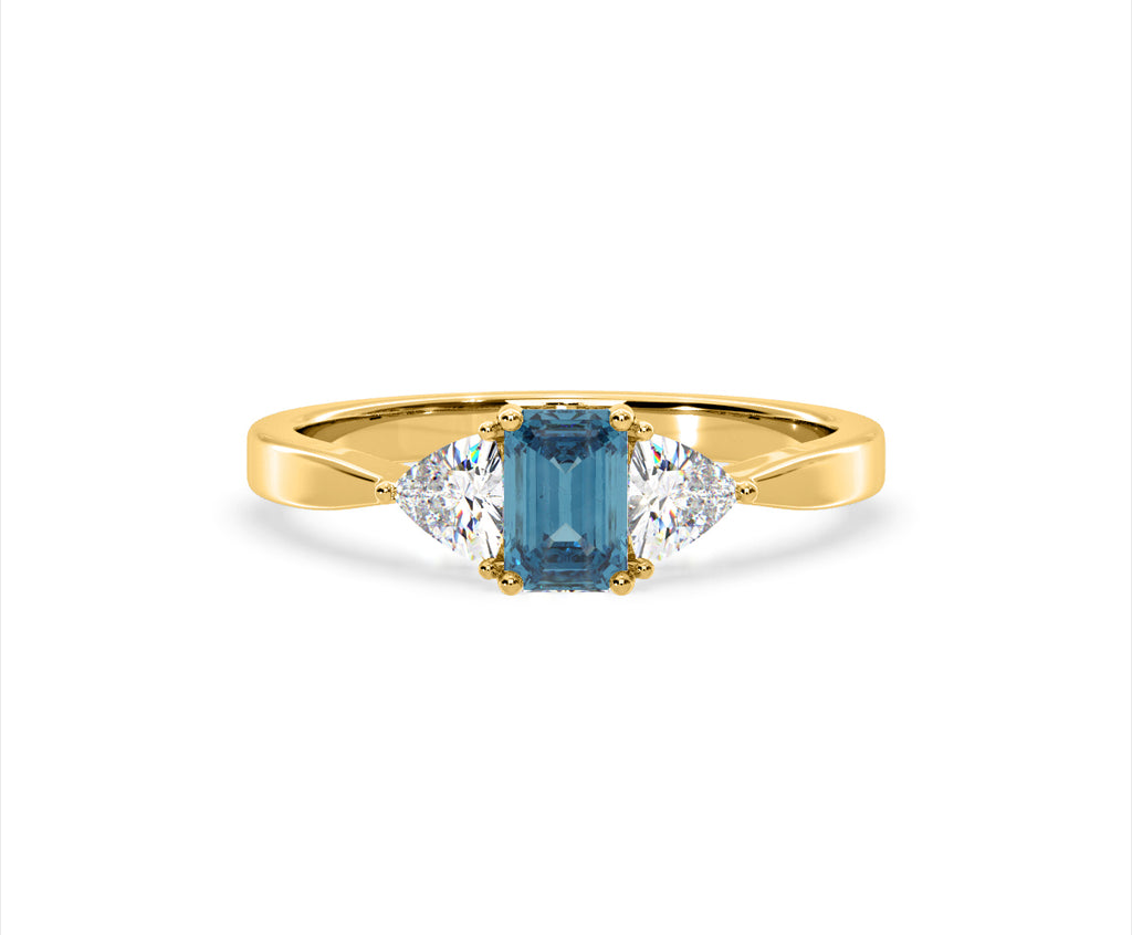 Aurora Blue Lab Diamond Emerald Cut and Trillion 1.00ct Ring in 18K Yellow Gold - Elara Collection