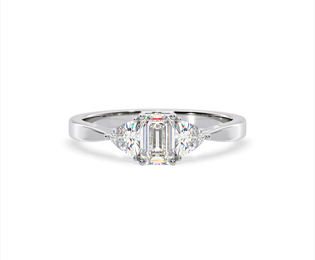 Aurora Lab Diamond Emerald Cut and Trillion 1.00ct Ring in Platinum F/VS1