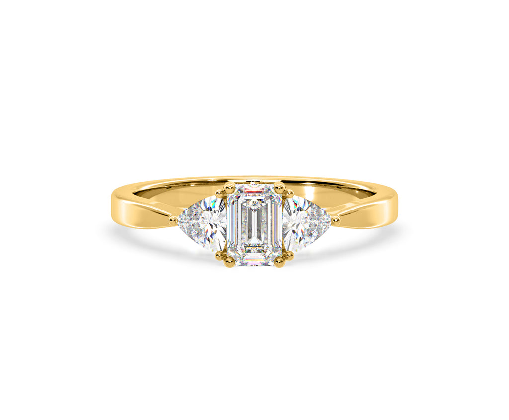 Aurora Lab Diamond Emerald Cut and Trillion 1.00ct Ring in 18K Gold F/VS1