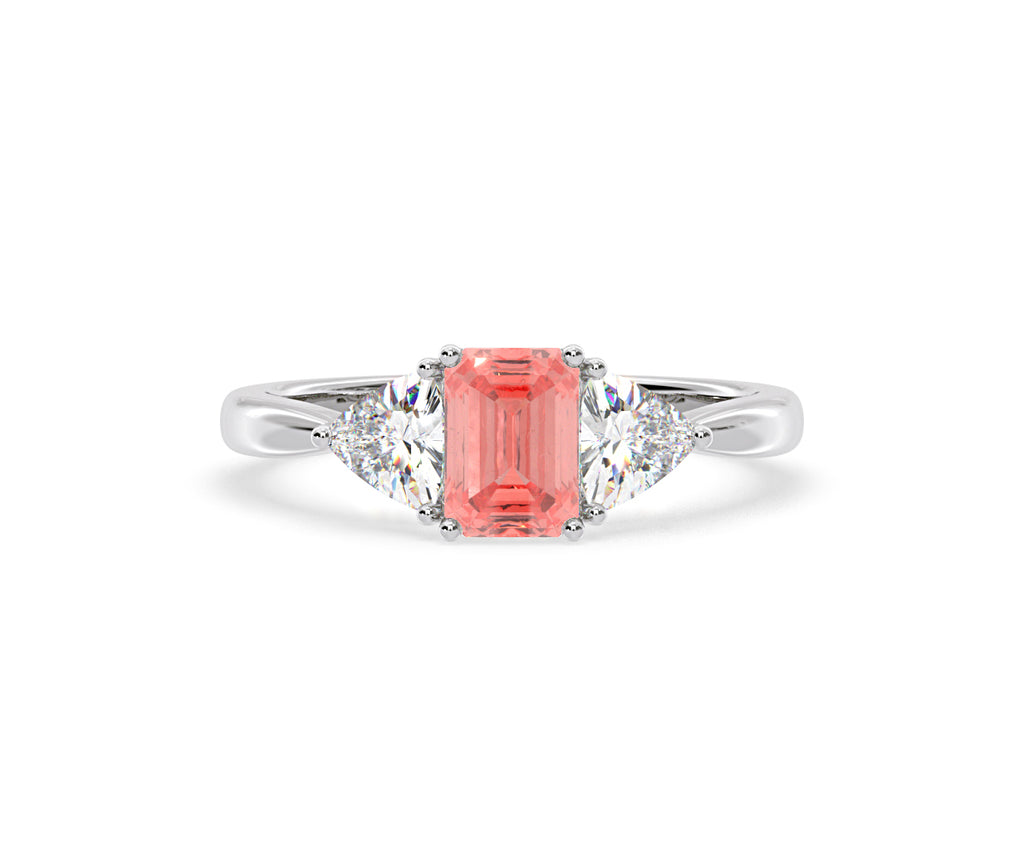 Aurora Pink Lab Diamond Emerald Cut and Trillion 1.70ct Ring in 18K White Gold - Elara Collection