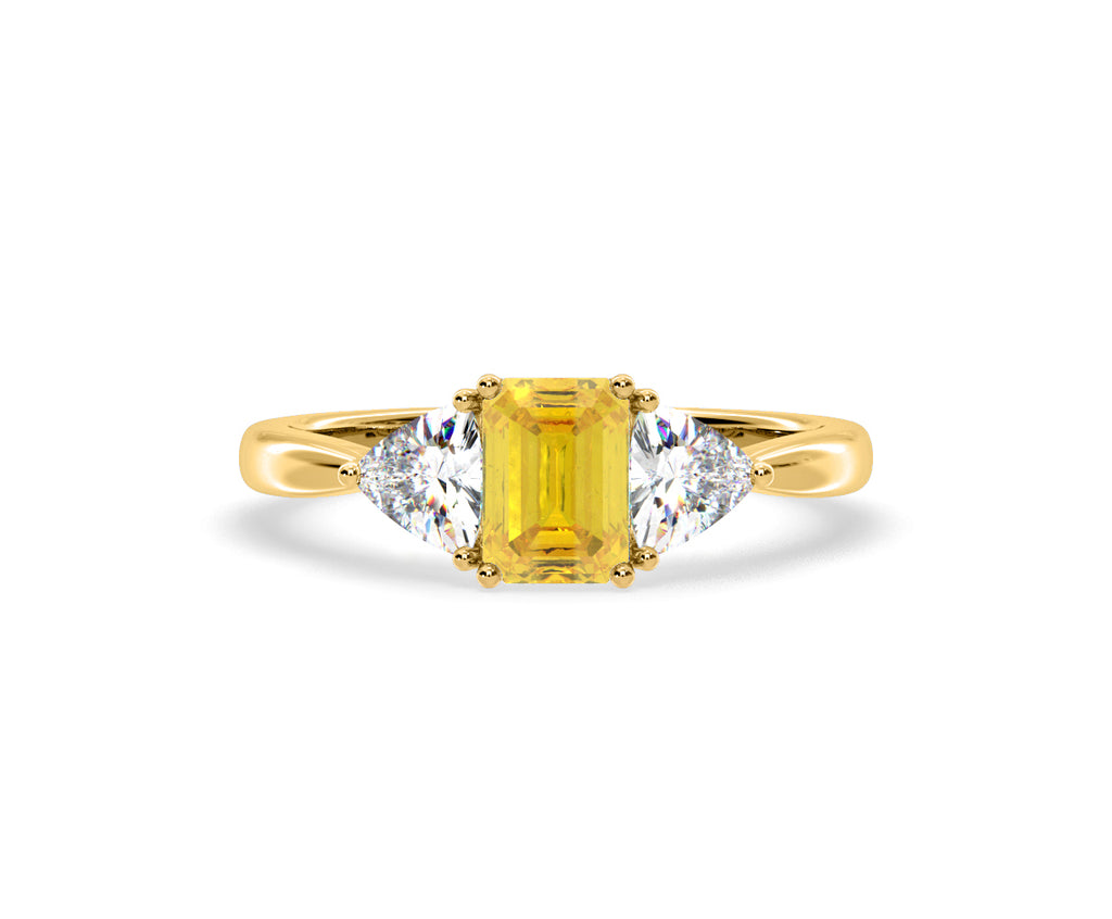 Aurora Yellow Lab Diamond Emerald Cut and Trillion 1.70ct Ring in 18K Yellow Gold - Elara Collection