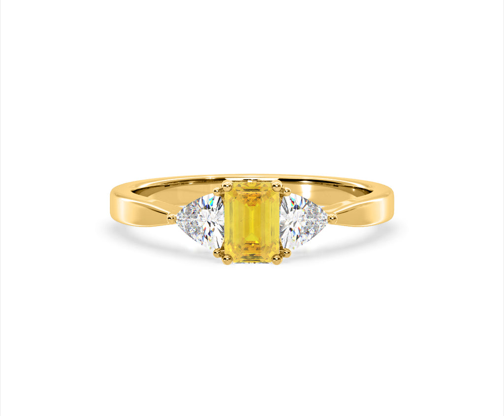 Aurora Yellow Lab Diamond Emerald Cut and Trillion 1.00ct Ring in 18K Yellow Gold - Elara Collection