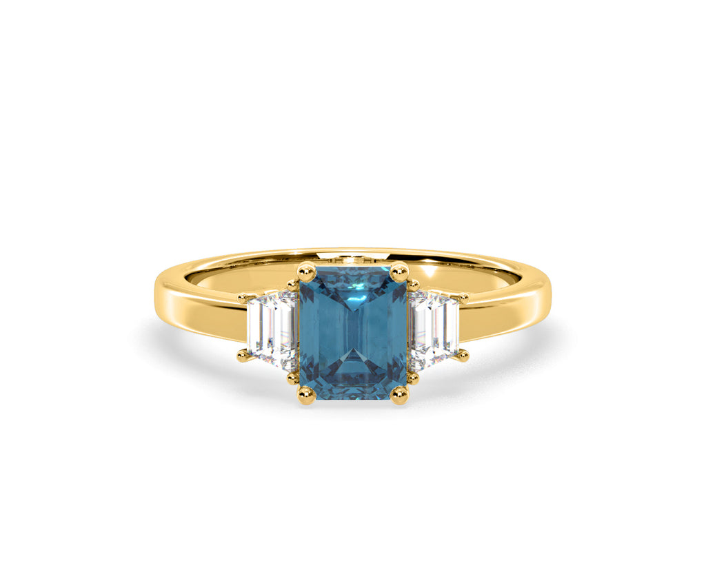 Erika Blue Lab Diamond 1.70ct Emerald Cut Ring in 18K Yellow Gold - Elara Collection