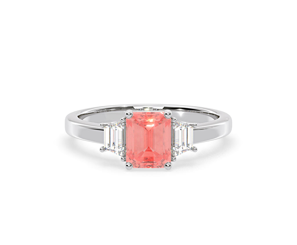 Erika Pink Lab Diamond 1.70ct Emerald Cut Ring in 18K White Gold - Elara Collection