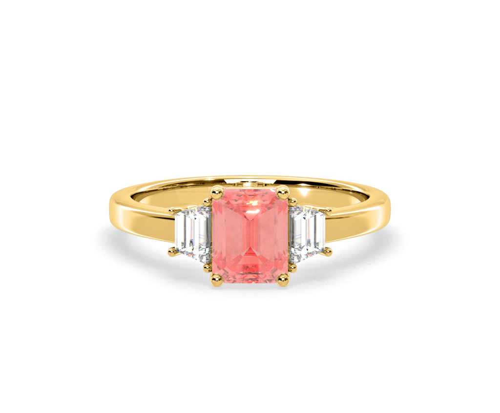 Erika Pink Lab Diamond 1.70ct Emerald Cut Ring in 18K Yellow Gold - Elara Collection