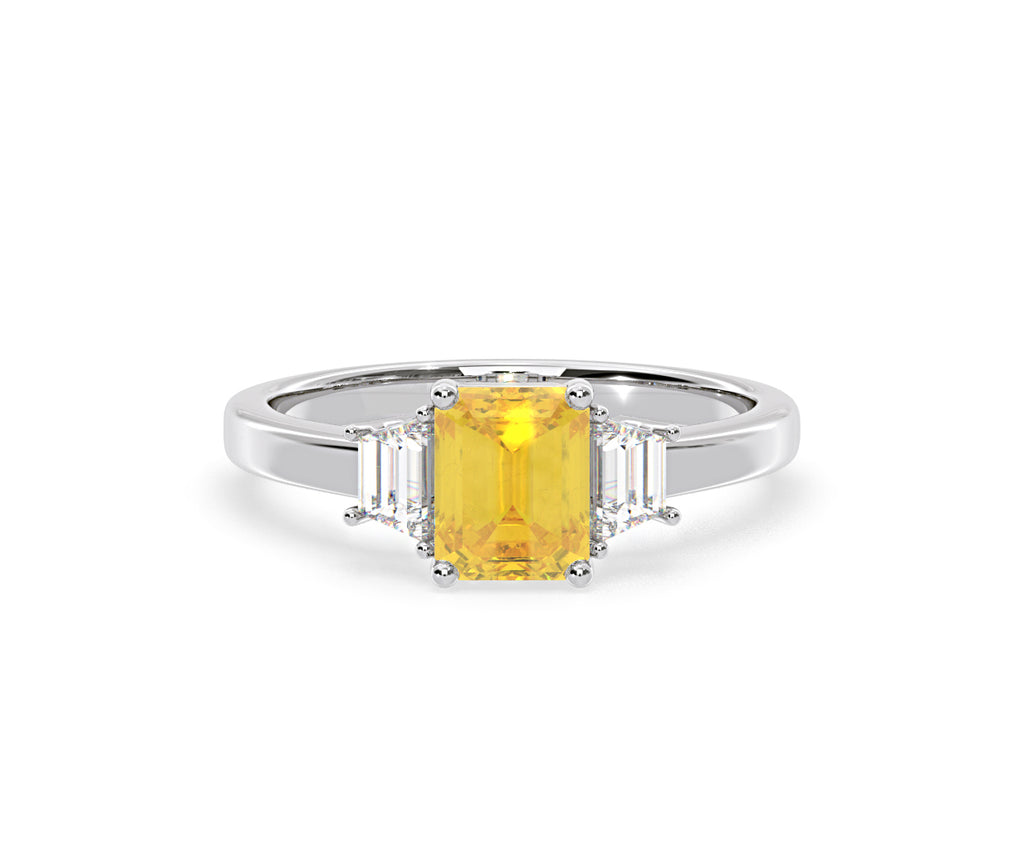 Erika Yellow Lab Diamond 1.70ct Emerald Cut Ring in 18K White Gold - Elara Collection