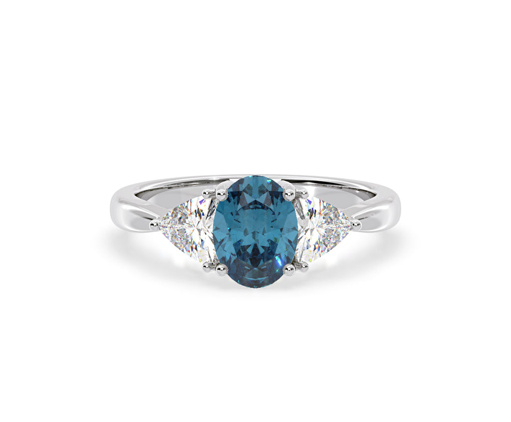 Dalia Blue Lab Diamond Oval with Trillions 1.70ct Ring in 18K White Gold - Elara Collection