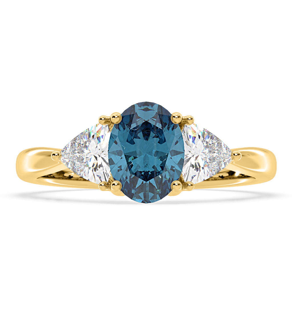 Dalia Blue Lab Diamond Oval with Trillions 1.70ct Ring in 18K Yellow Gold - Elara Collection