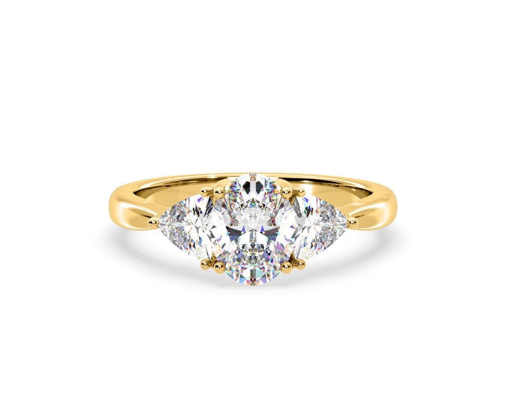 Dalia Lab Diamond Oval with Trillions 1.70ct Ring in 18K Yellow Gold F/VS1