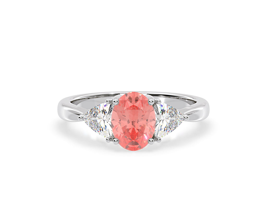 Dalia Pink Lab Diamond Oval with Trillions 1.70ct Ring in 18K White Gold - Elara Collection