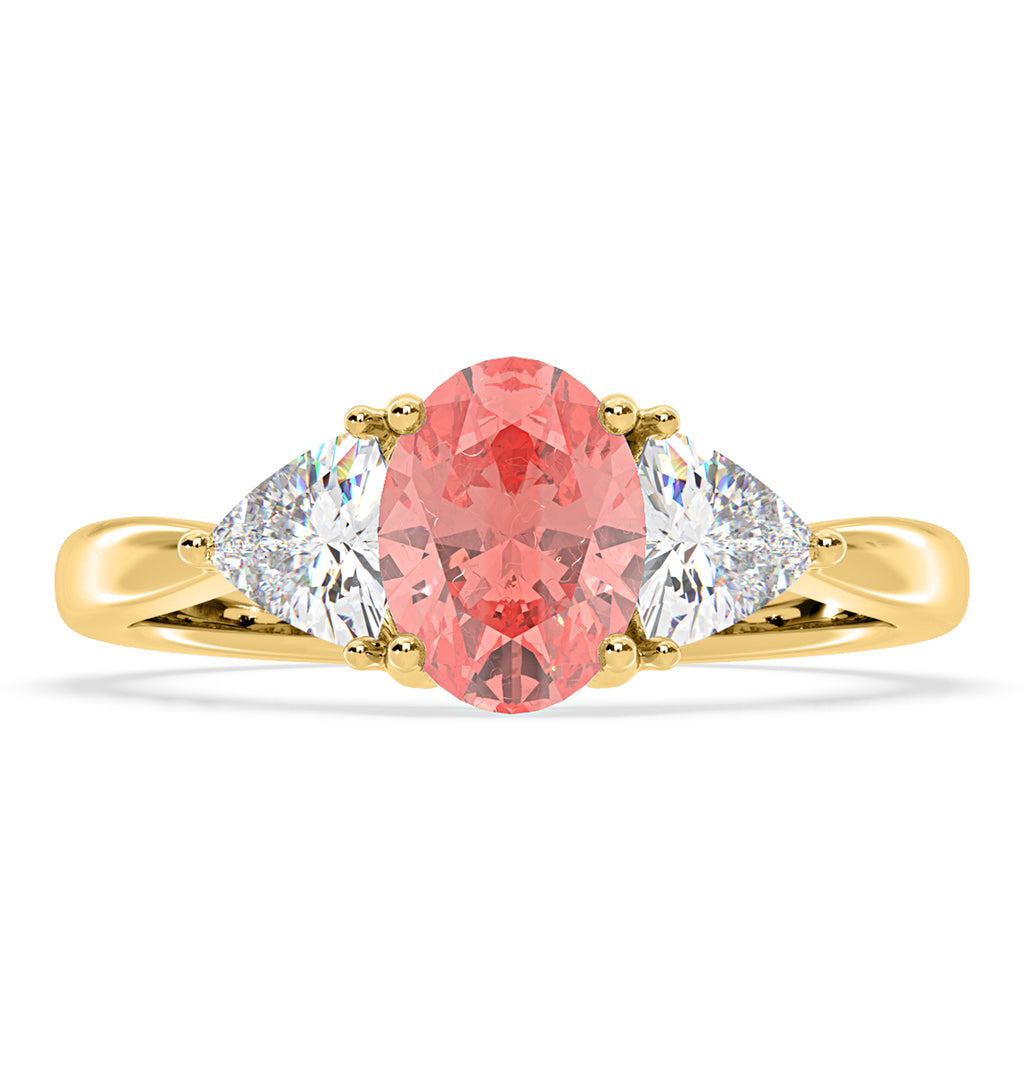 Dalia Pink Lab Diamond Oval with Trillions 1.70ct Ring in 18K Yellow Gold - Elara Collection