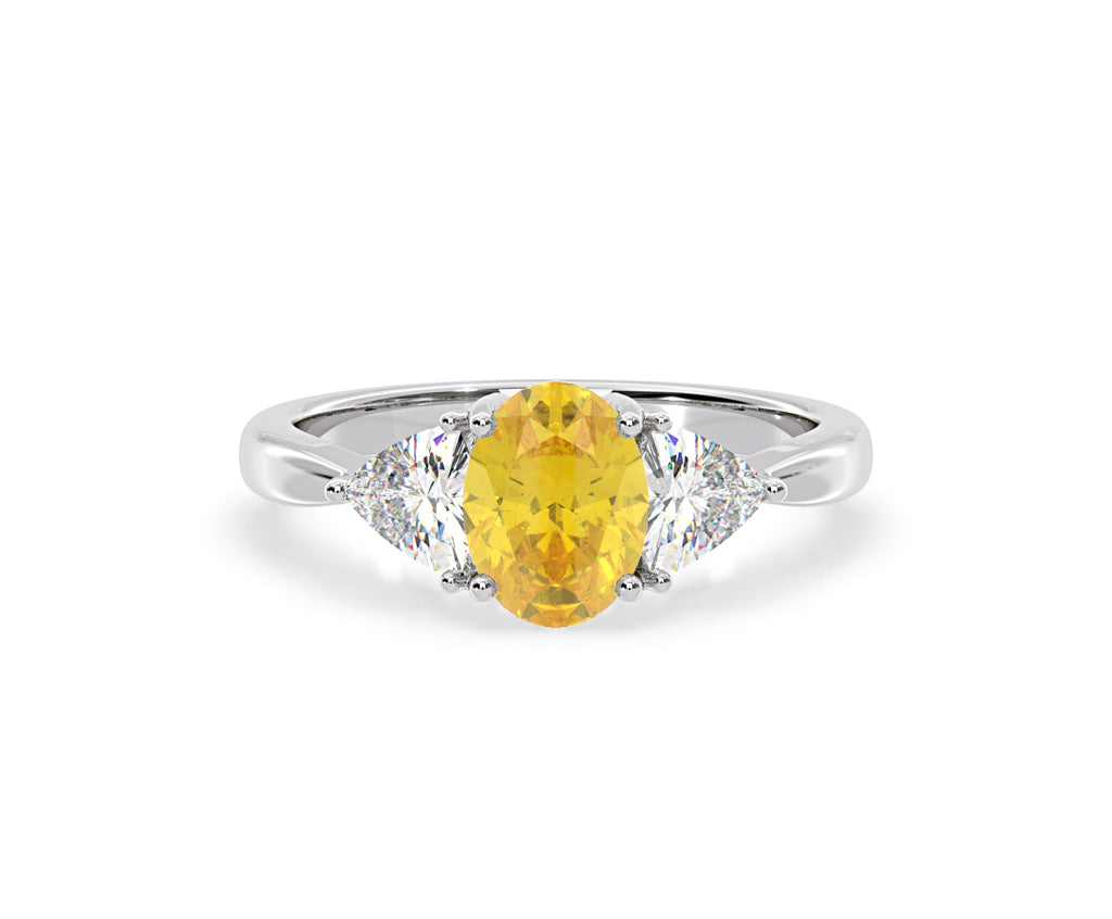 Dalia Yellow Lab Diamond Oval with Trillions 1.70ct Ring in 18K White Gold - Elara Collection