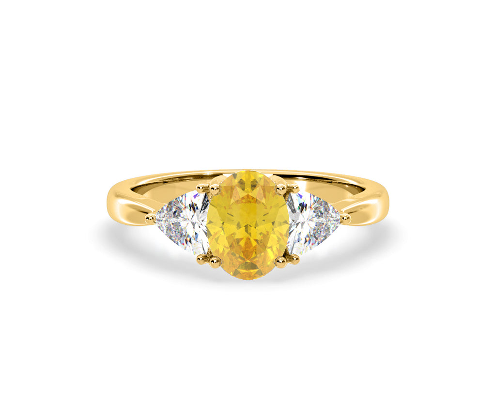 Dalia Yellow Lab Diamond Oval with Trillions 1.70ct Ring in 18K Yellow Gold - Elara Collection