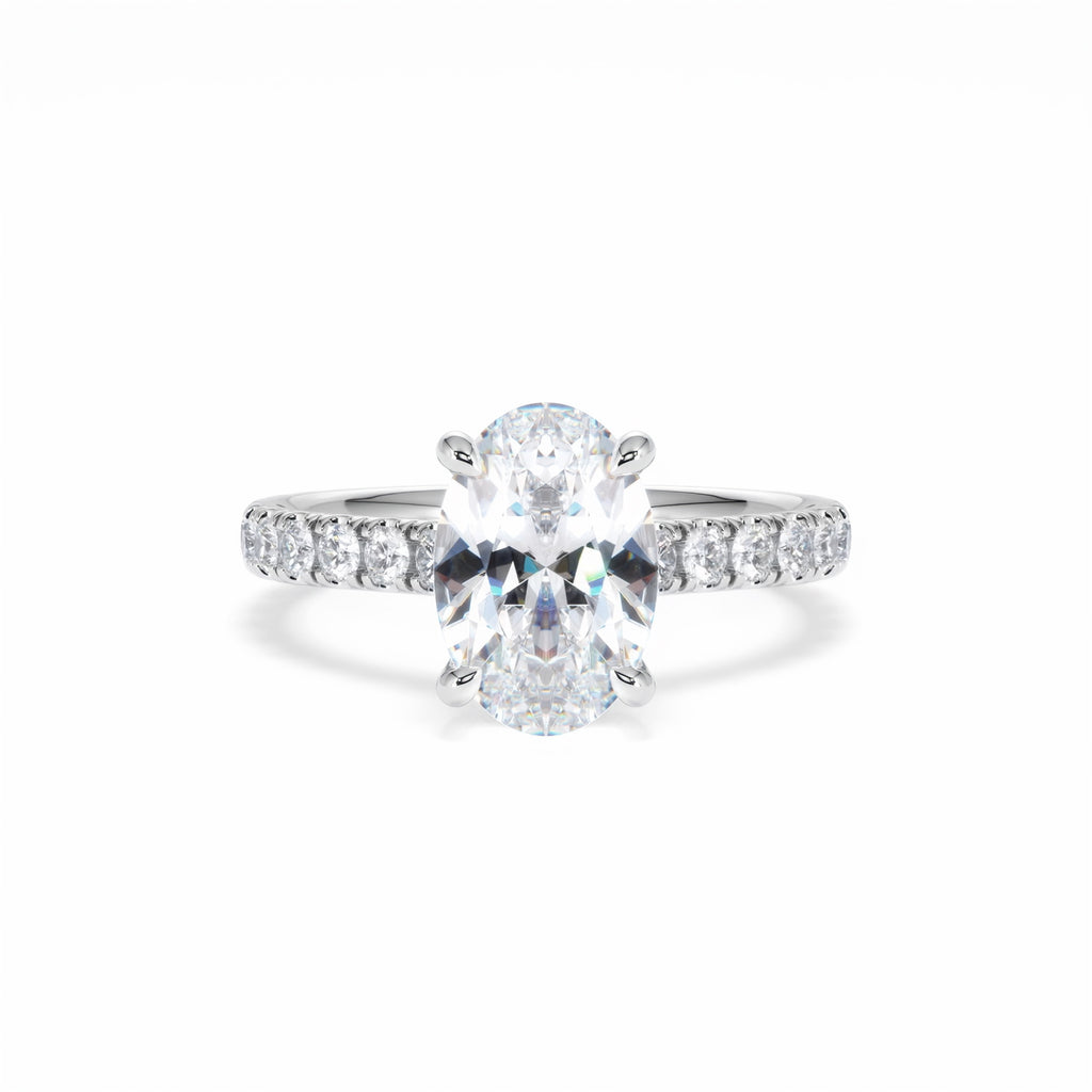 Amora Oval 2.00ct Hidden Halo Lab Diamond Engagement Ring With Side Stones Set in Platinum