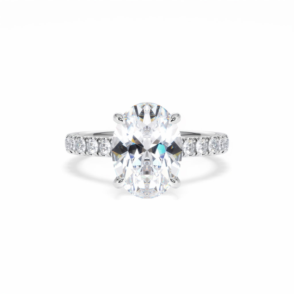 Amora Oval 3.00ct Hidden Halo Lab Diamond Engagement Ring With Side Stones Set in 18K White Gold