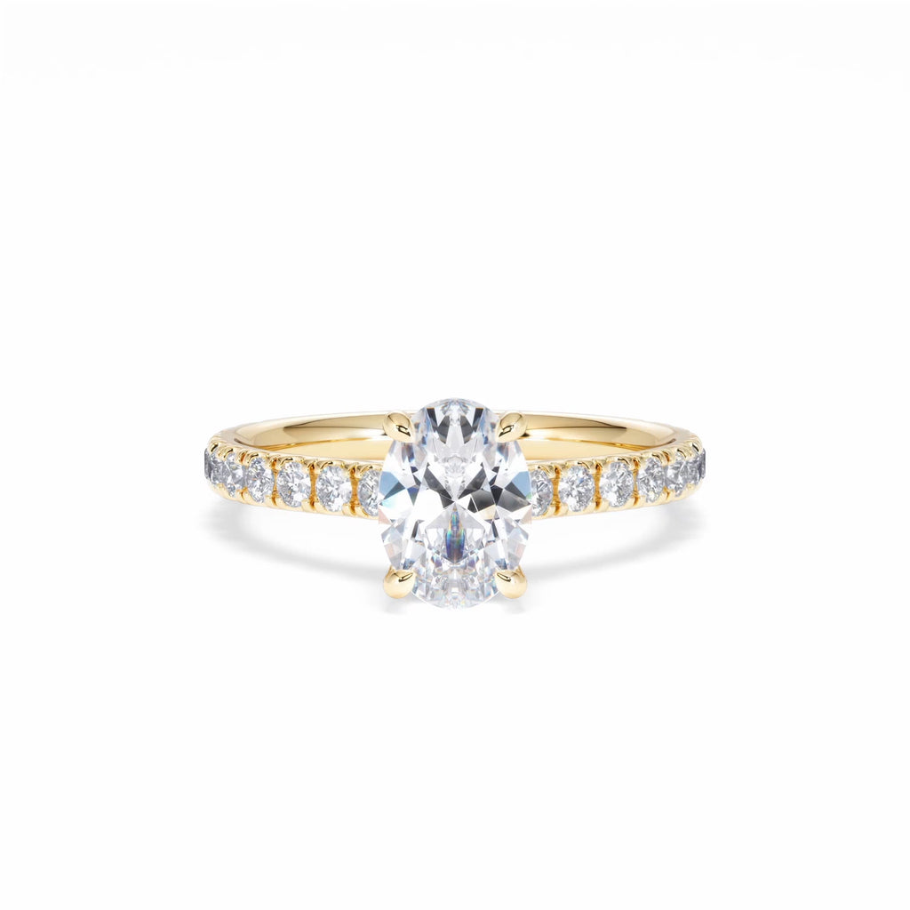 Amora Oval 1.00ct Hidden Halo Lab Diamond Engagement Ring With Side Stones Set in 18K Gold