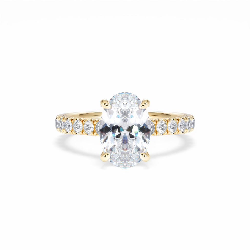 Amora Oval 2.00ct Hidden Halo Lab Diamond Engagement Ring With Side Stones Set in 18K Gold