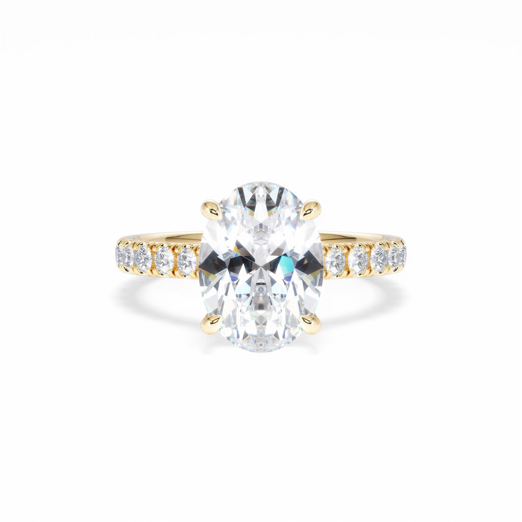 Amora Oval 3.00ct Hidden Halo Lab Diamond Engagement Ring With Side Stones Set in 18K Gold