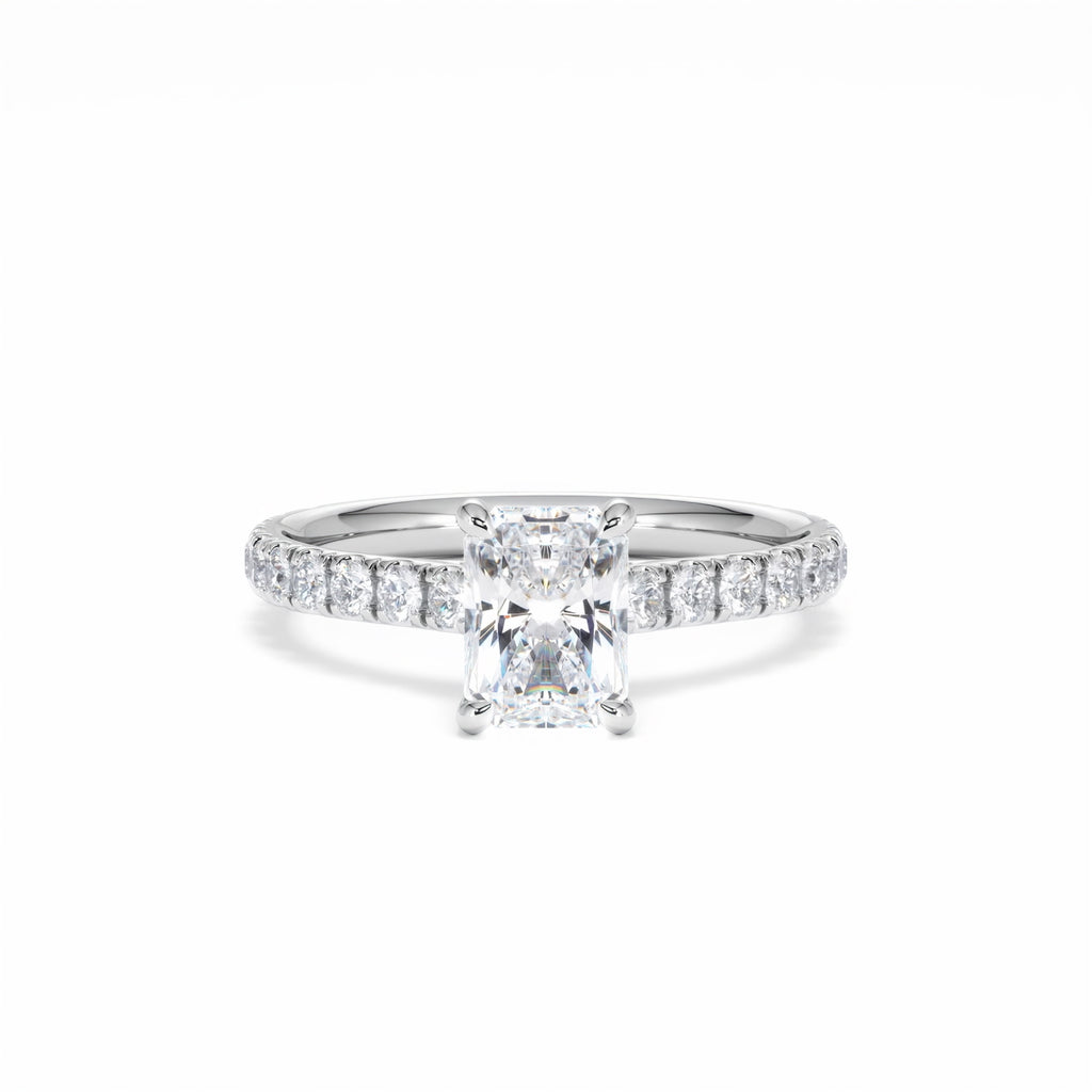 Amora Radiant 1.00ct Hidden Halo Lab Diamond Engagement Ring With Side Stones Set in 18K White Gold