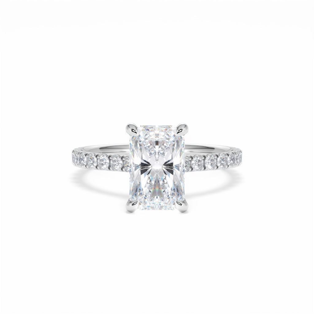 Amora Radiant 2.00ct Hidden Halo Lab Diamond Engagement Ring With Side Stones Set in Platinum