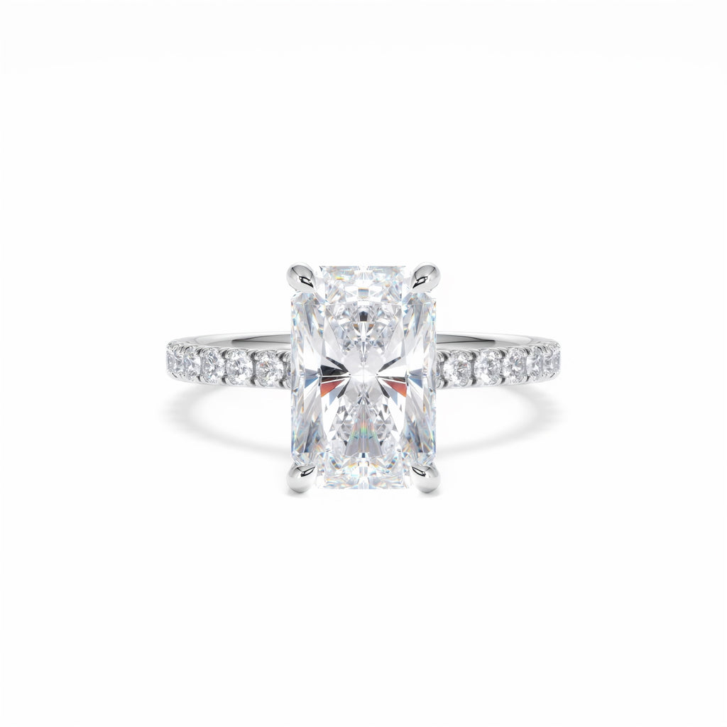 Amora Radiant 3.00ct Hidden Halo Lab Diamond Engagement Ring With Side Stones Set in 18K White Gold