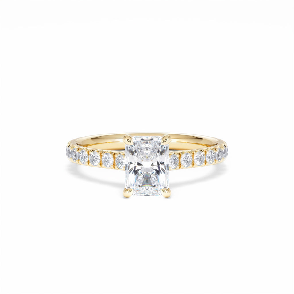 Amora Radiant 1.00ct Hidden Halo Diamond Engagement Ring With Side Stones Set in 18K Gold