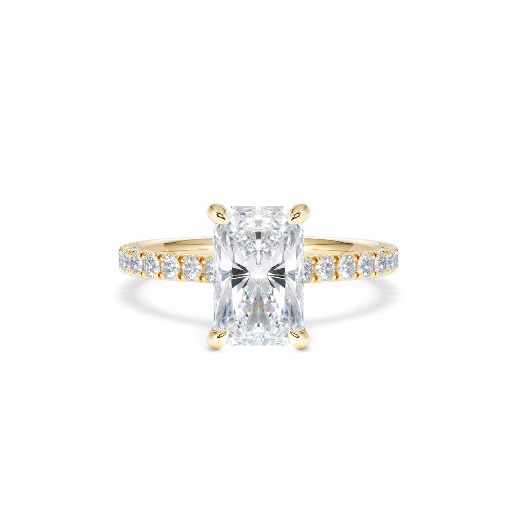 Amora Radiant 2.00ct Hidden Halo Lab Diamond Engagement Ring With Side Stones Set in 18K Gold