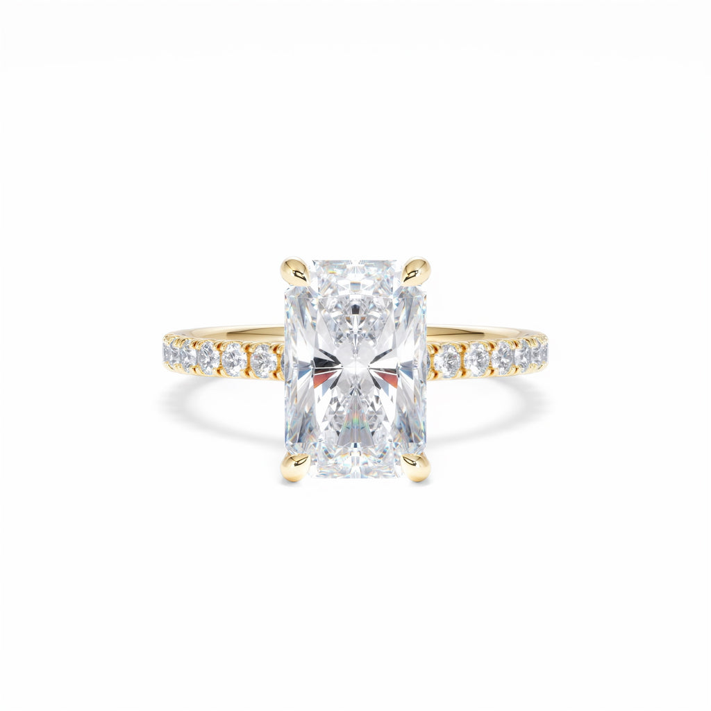 Amora Radiant 3.00ct Hidden Halo Lab Diamond Engagement Ring With Side Stones Set in 18K Gold