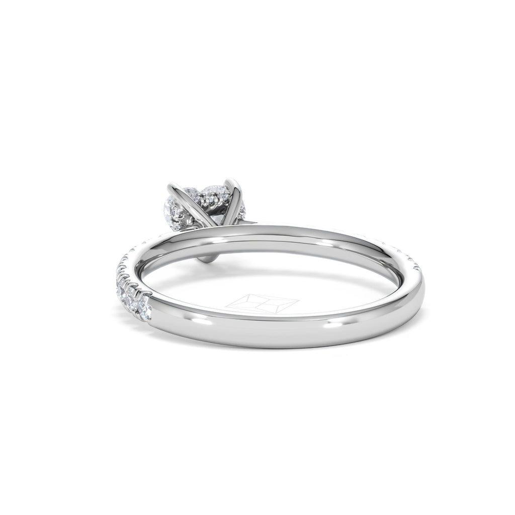 Amora Heart 0.97ct Hidden Halo Lab Diamond Engagement Ring With Side Stones Set in 18K White Gold