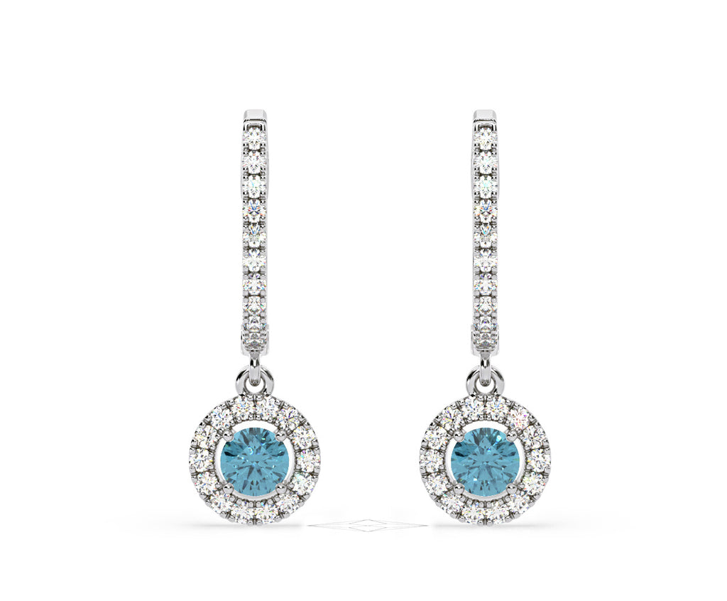 Ella Blue Lab Diamond 1.48ct Halo Drop Earrings in 18K White Gold - Elara Collection