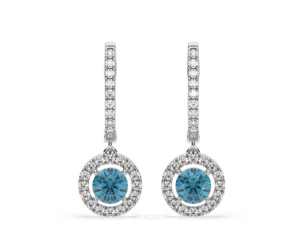 Ella Blue Lab Diamond 2.60ct Halo Drop Earrings in 18K White Gold - Elara Collection