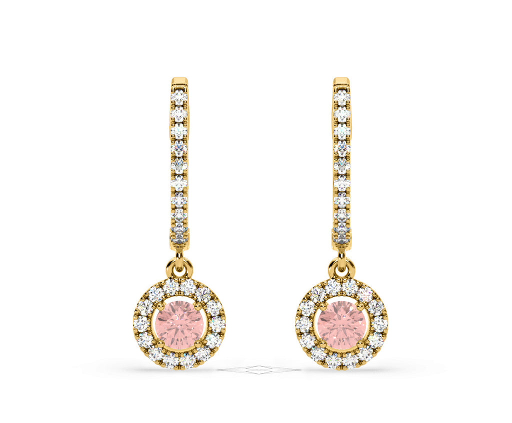 Ella Pink Lab Diamond 1.48ct Halo Drop Earrings in 18K Yellow Gold - Elara Collection