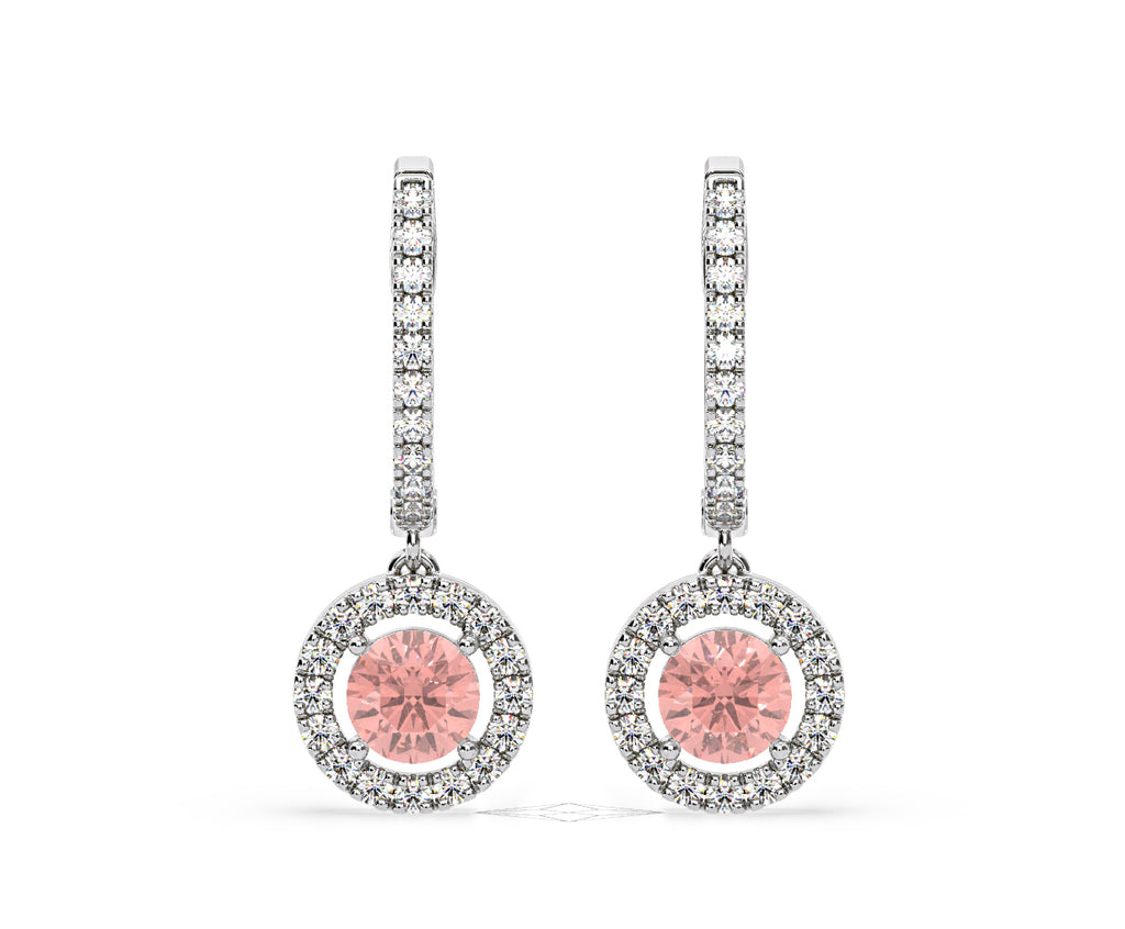 Ella Pink Lab Diamond 2.60ct Halo Drop Earrings in 18K White Gold - Elara Collection