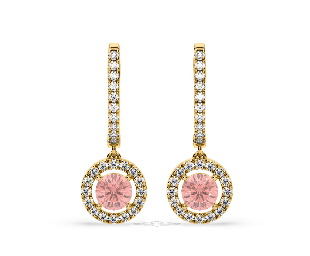 Ella Pink Lab Diamond 2.60ct Halo Drop Earrings in 18K Yellow Gold - Elara Collection