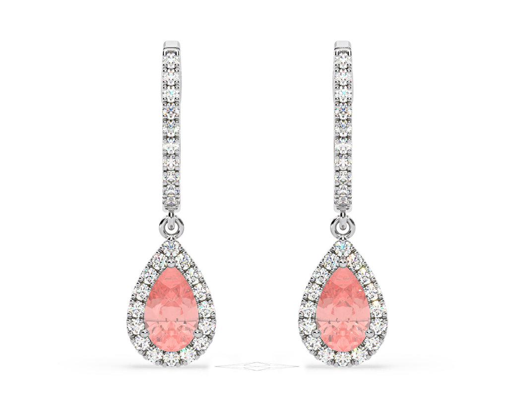 Diana Pink Lab Diamond 1.48ct Pear Halo Drop Earrings in 18K White Gold - Elara Collection