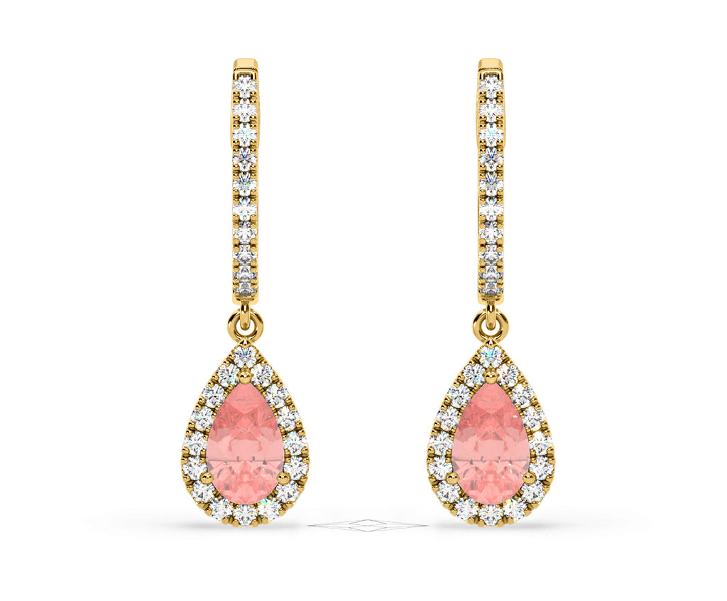 Diana Pink Lab Diamond 1.48ct Pear Halo Drop Earrings in 18K Yellow Gold - Elara Collection