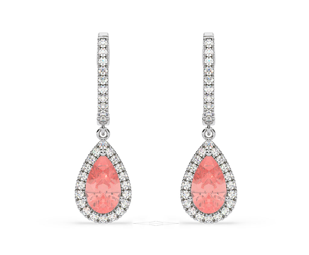 Diana Pink Lab Diamond 2.60ct Pear Halo Drop Earrings in 18K White Gold - Elara Collection