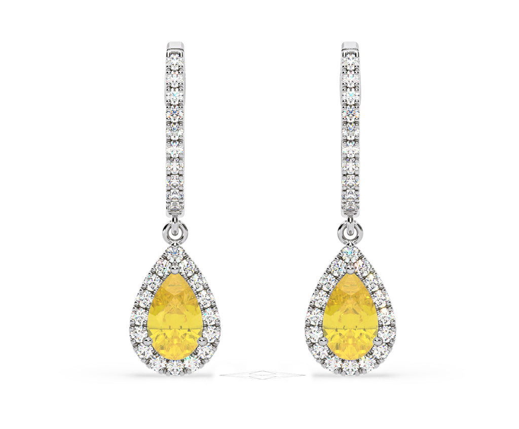 Diana Yellow Lab Diamond 1.48ct Pear Halo Drop Earrings in 18K White Gold - Elara Collection