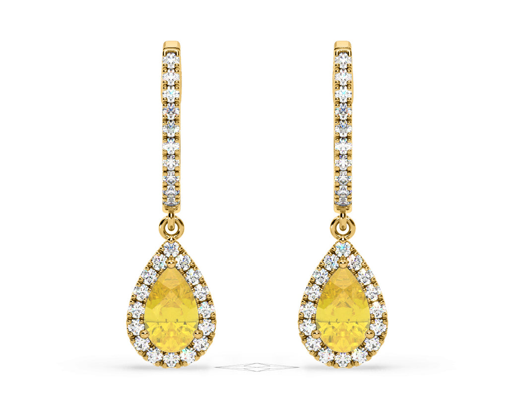 Diana Yellow Lab Diamond 1.48ct Pear Halo Drop Earrings in 18K Yellow Gold - Elara Collection