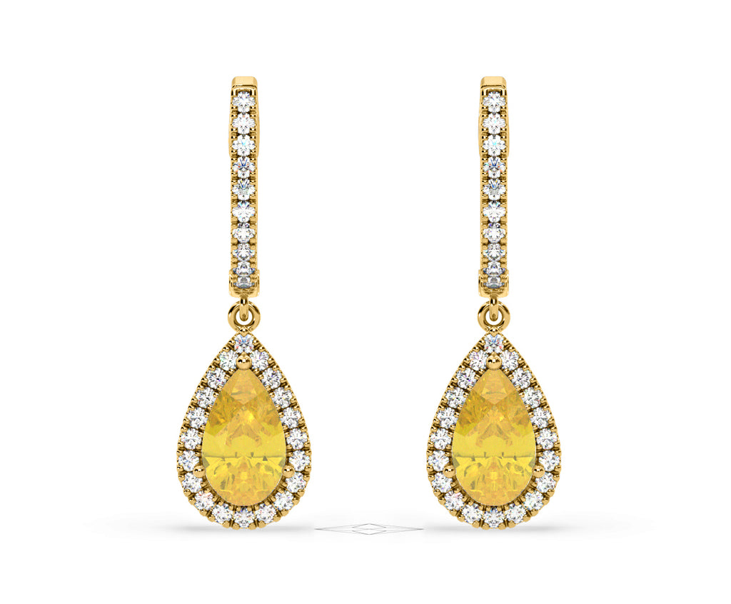 Diana Yellow Lab Diamond 2.60ct Pear Halo Drop Earrings in 18K Yellow Gold - Elara Collection