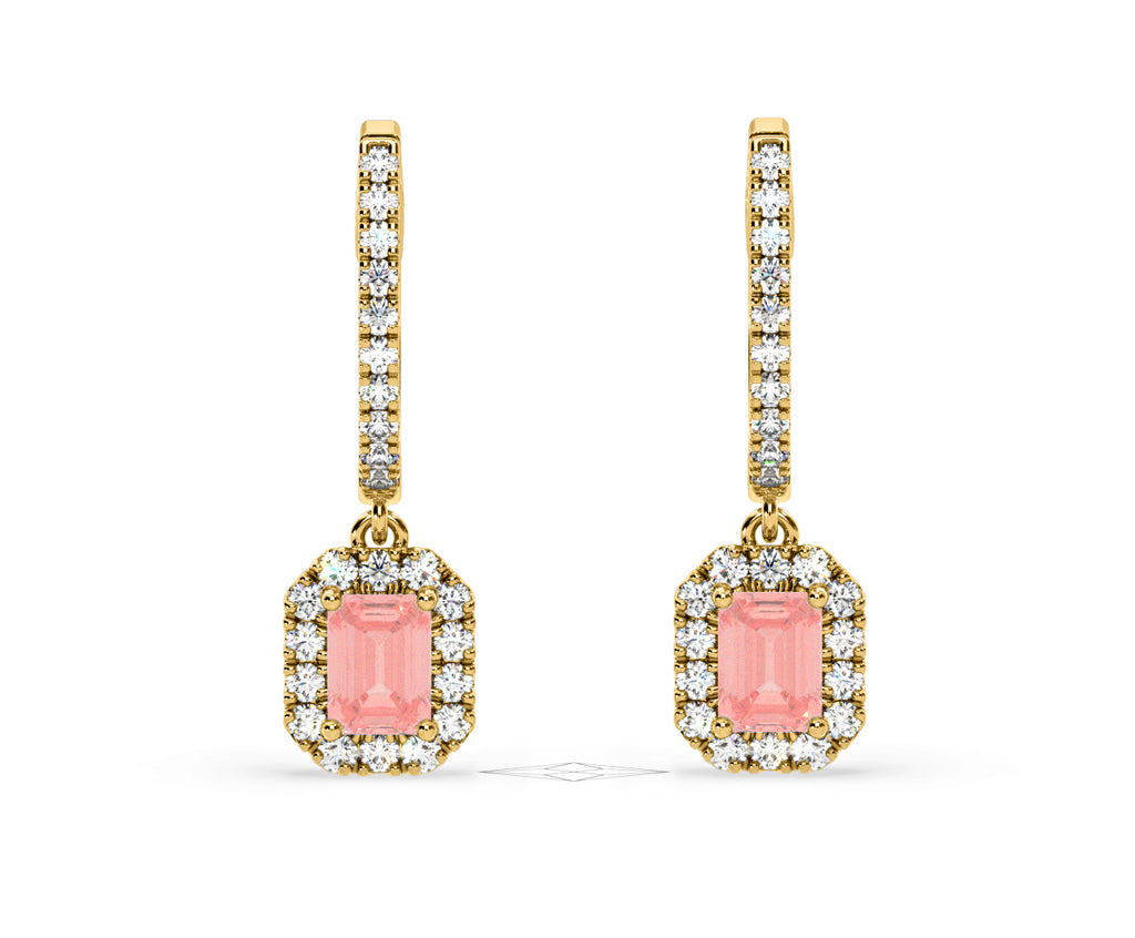 Annabelle Pink Lab Diamond 1.48ct Emerald Cut Halo Earrings in 18K Yellow Gold - Elara Collection