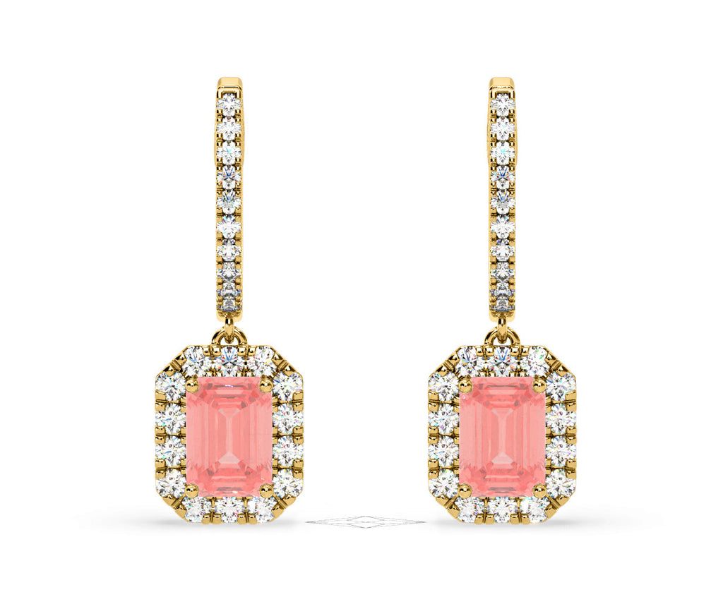 Annabelle Pink Lab Diamond 2.78ct Emerald Cut Halo Earrings in 18K Yellow Gold - Elara Collection