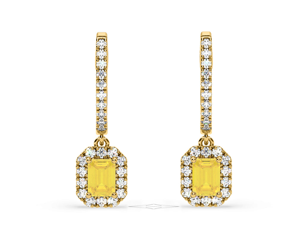 Annabelle Yellow Lab Diamond 1.48ct Emerald Cut Halo Earrings in 18K Yellow Gold - Elara Collection