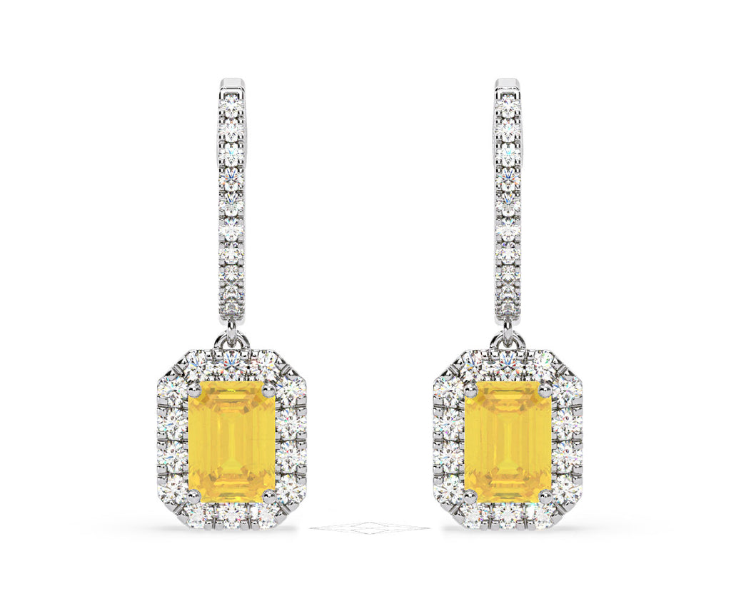 Annabelle Yellow Lab Diamond 2.78ct Emerald Cut Halo Earrings in 18K White Gold - Elara Collection