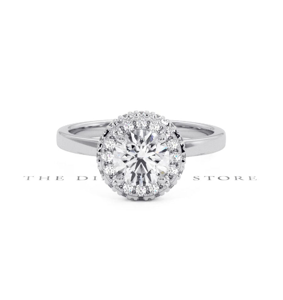 Eleanor GIA Diamond Halo Engagement Ring 18K White Gold 1.09ct G/VS1